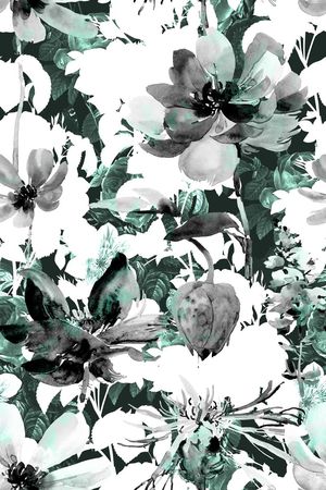 抽象手绘水彩画几何花卉数码印花印花华亿平台图片