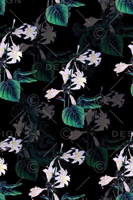 抽象手绘中国风水墨画树叶植物数码印花印花华亿平台图片