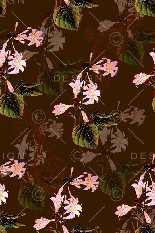 抽象手绘中国风水墨画树叶植物数码印花印花华亿平台图片