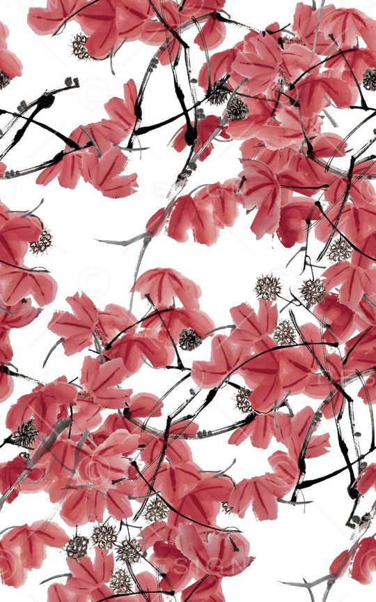 抽象手绘中国风水墨画树叶植物数码印花印花华亿平台图片