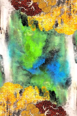 中国风长丝巾印花华亿平台图片