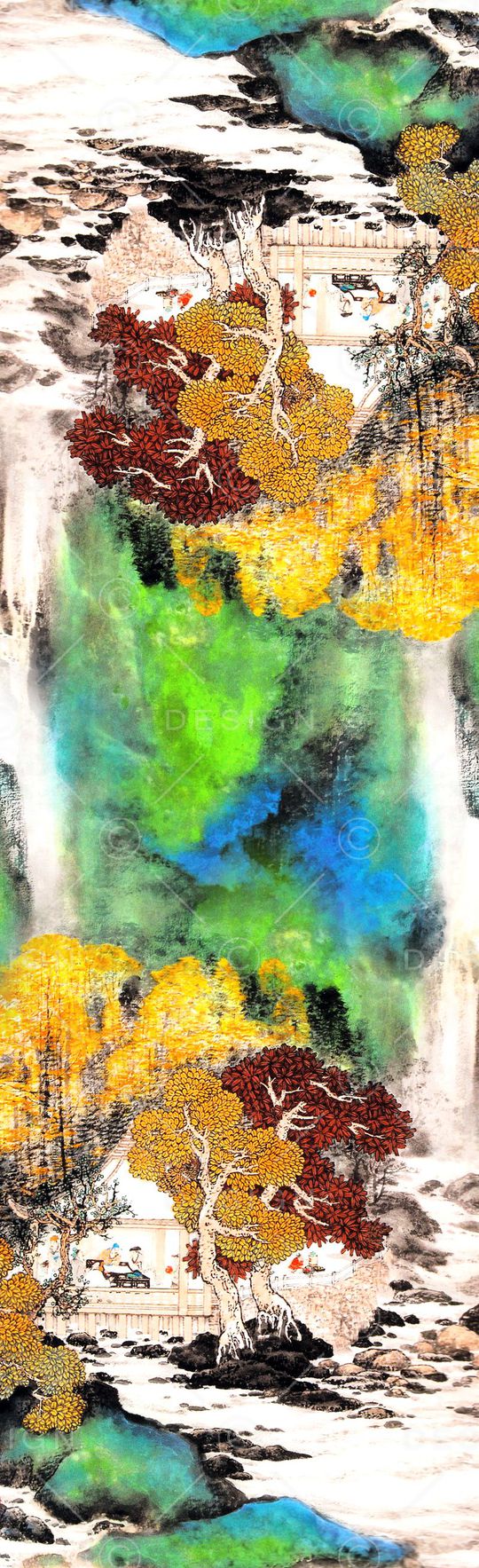 中国风长丝巾印花华亿平台图片