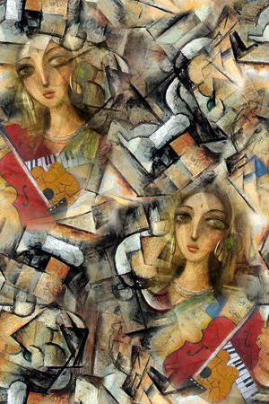 抽象油画印花华亿平台图片