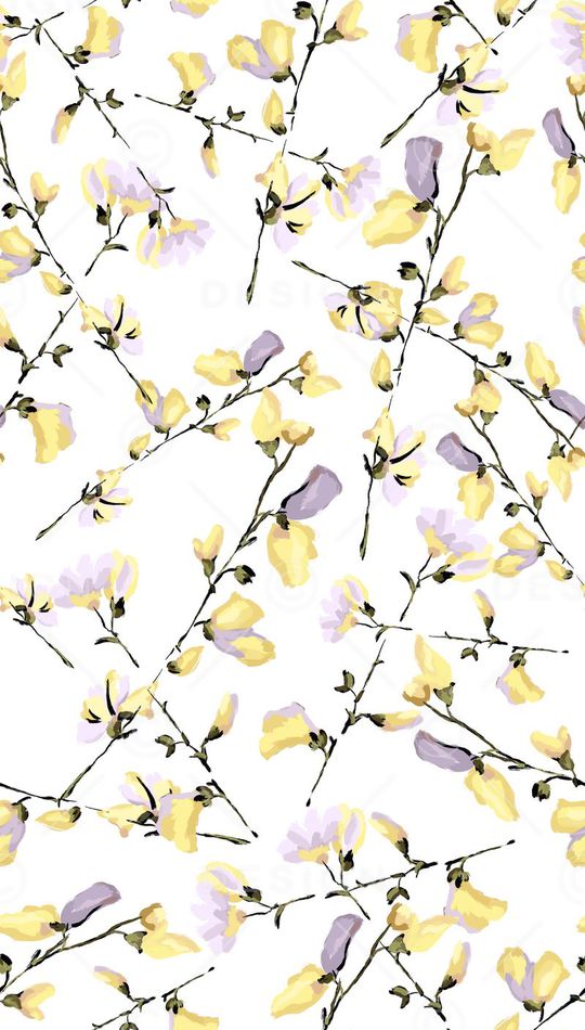 手绘枝叶小黄花印花华亿平台图片