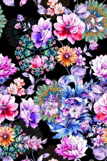 718422-水彩卷草圆盘花卉1-2