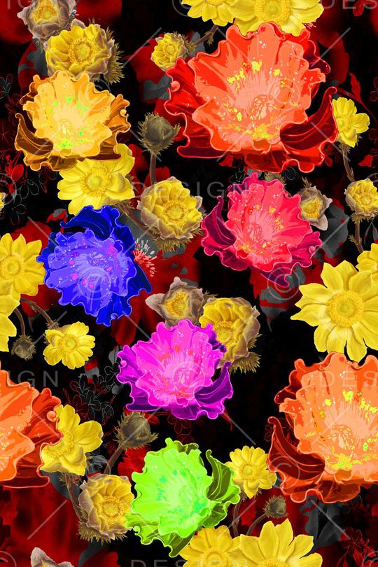 原创手绘大花卉印花华亿平台图片