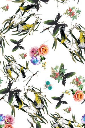 手绘花鸟印花华亿平台图片