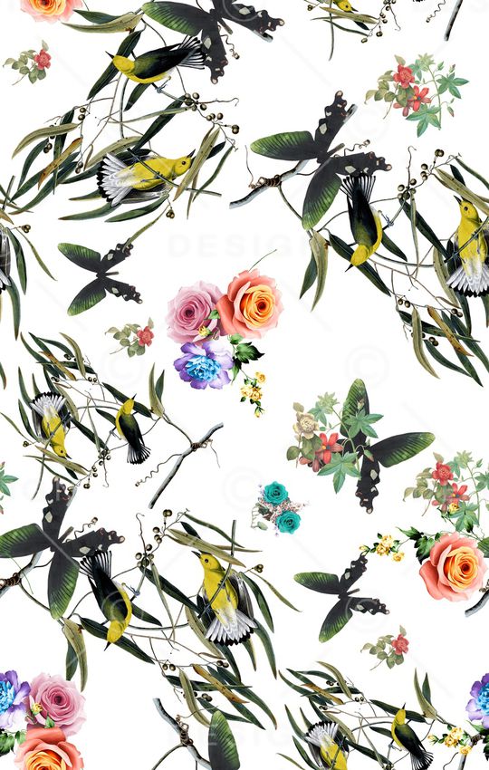 手绘花鸟印花华亿平台图片