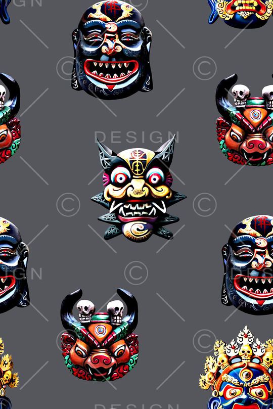 抽象手绘几何鬼脸人物印花印花华亿平台图片