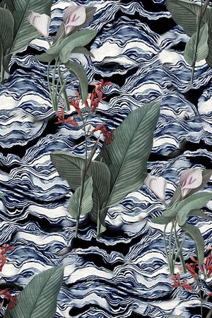 抽象手绘波浪纹理植物花卉数码印花印花华亿平台图片
