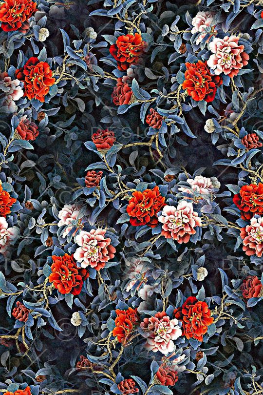 抽象手绘中国风水墨画花卉牡丹花数码印花印花华亿平台图片