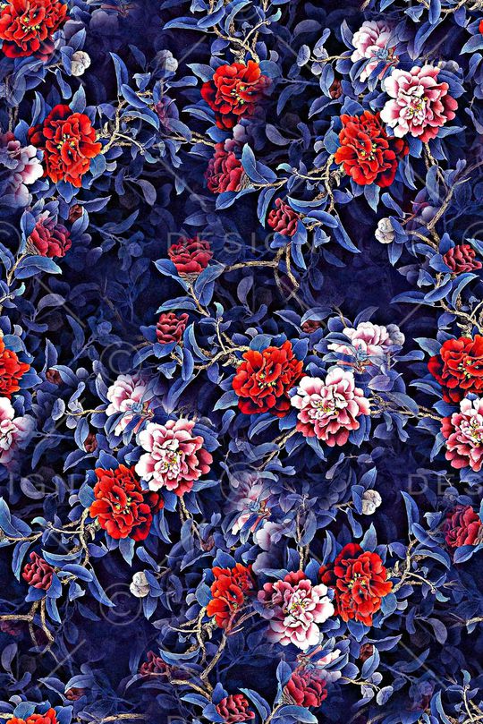 抽象手绘中国风水墨画花卉牡丹花数码印花印花华亿平台图片