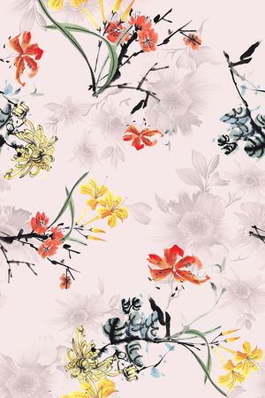 水墨国画印花华亿平台图片