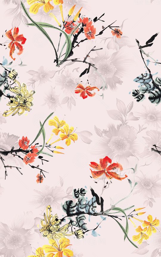 水墨国画印花华亿平台图片