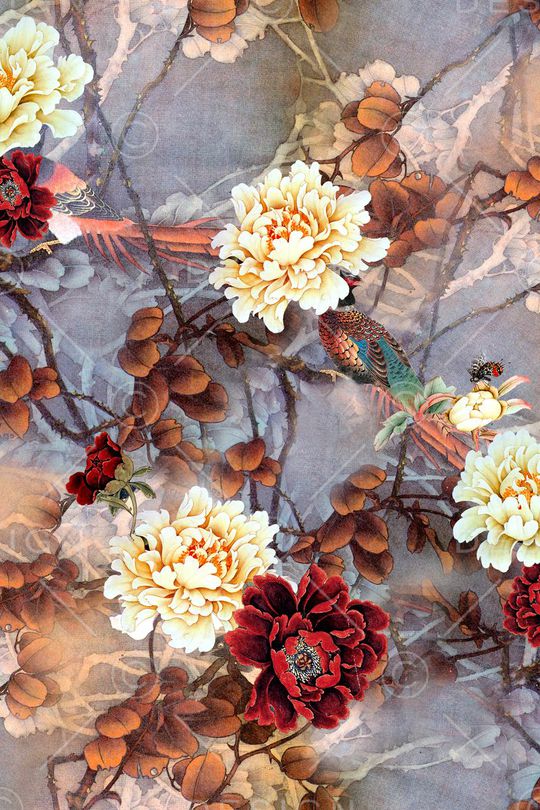 工笔画印花华亿平台图片