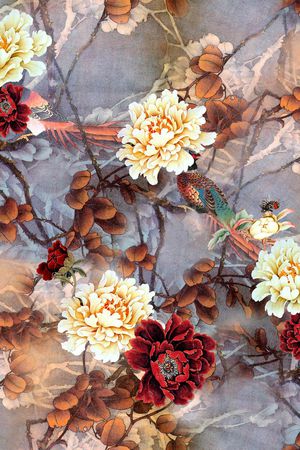 工笔画印花华亿平台图片