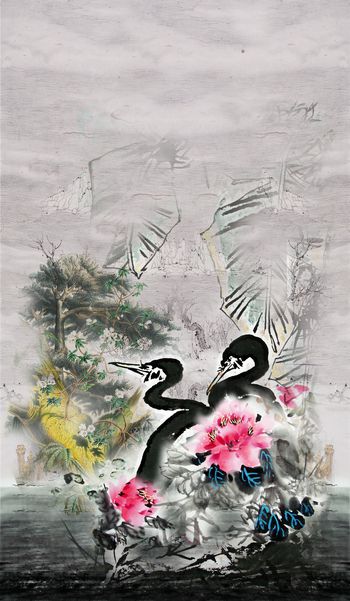 水墨印花华亿平台图片