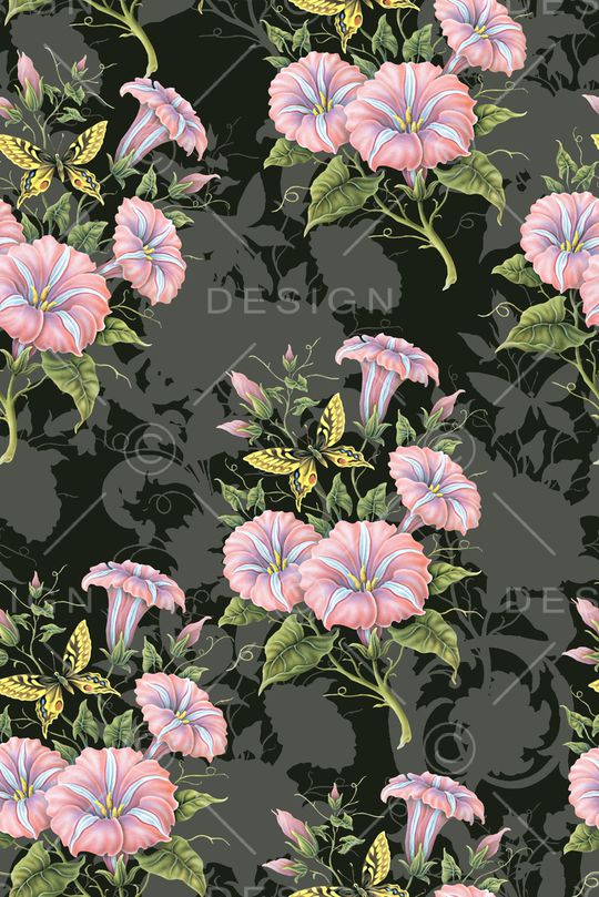 手绘水彩植物花卉数码印花印花华亿平台图片