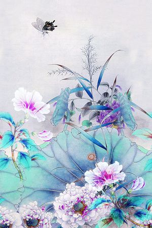 抽象手绘水彩画水墨画植物荷花花卉树印花印花华亿平台图片