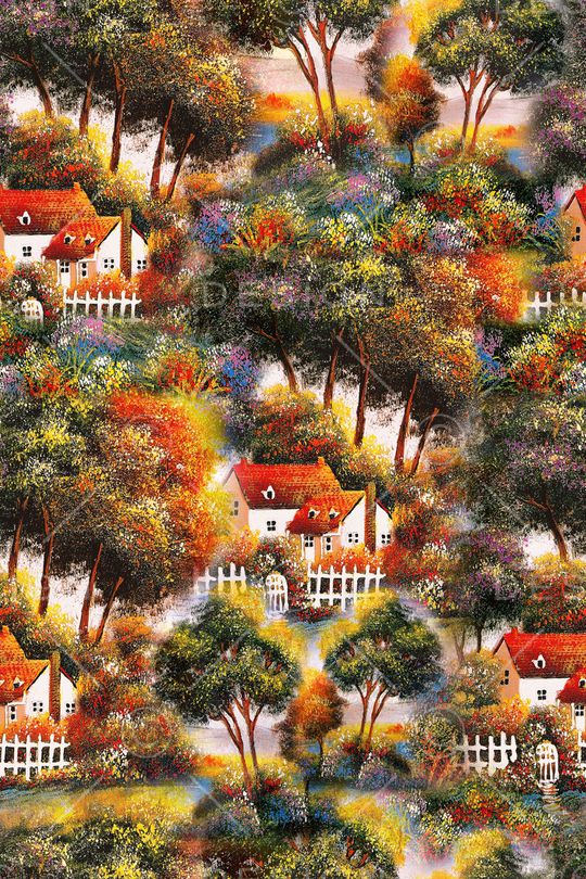 原创手绘风景印花华亿平台图片