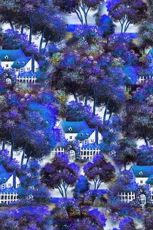 原创手绘风景印花华亿平台图片