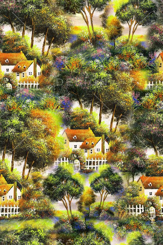 原创手绘风景印花华亿平台图片