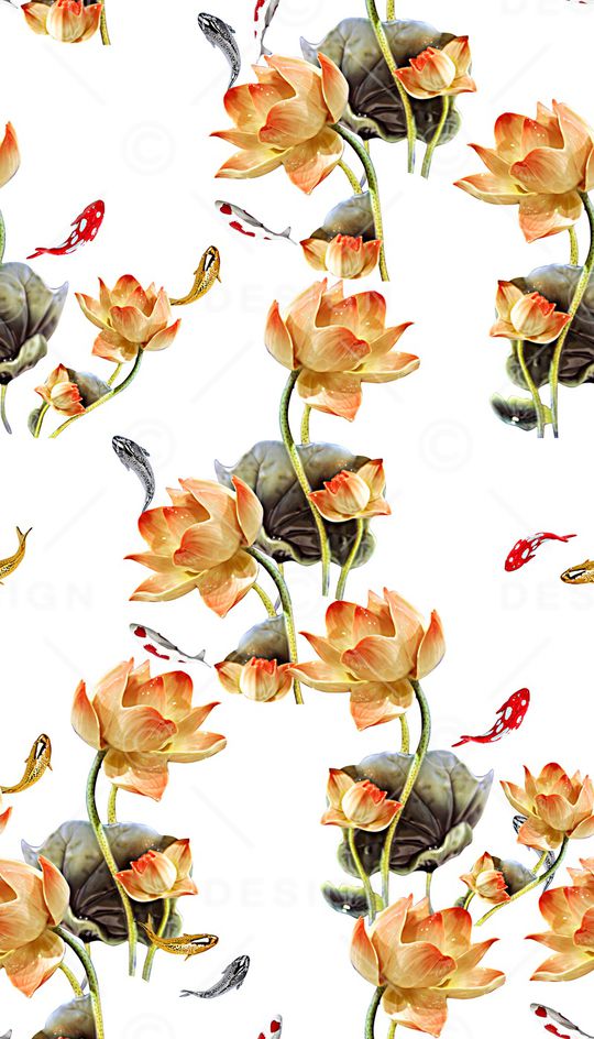 抽象3D植物荷花数码印花印花华亿平台图片