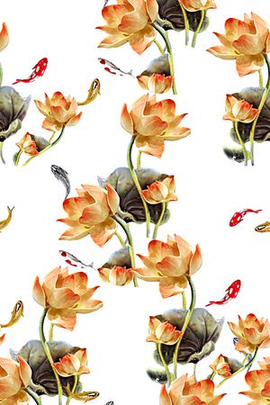 抽象3D植物荷花数码印花印花华亿平台图片