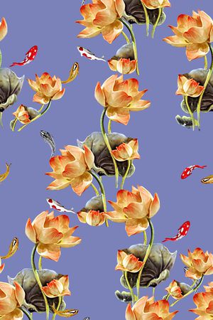 抽象3D植物荷花数码印花印花华亿平台图片