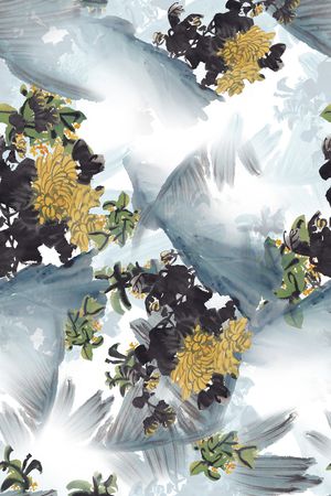 水墨国画印花华亿平台图片