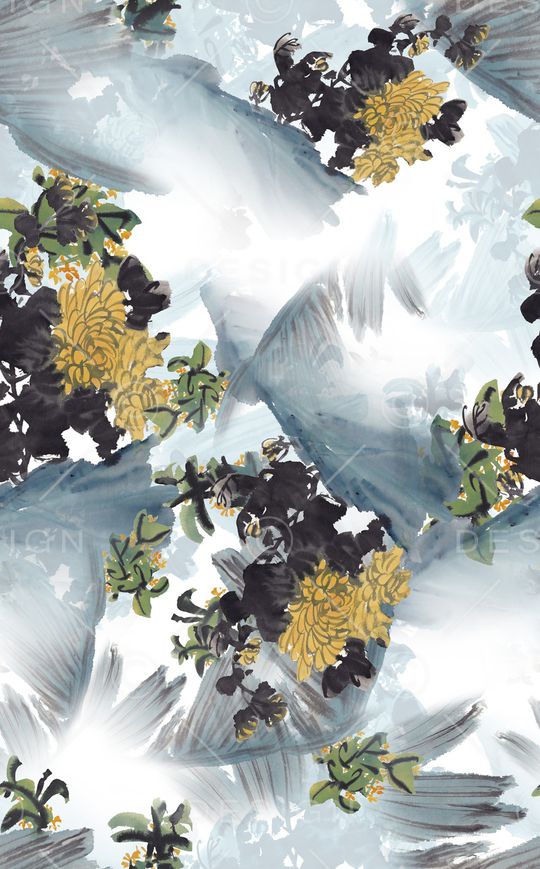 水墨国画印花华亿平台图片