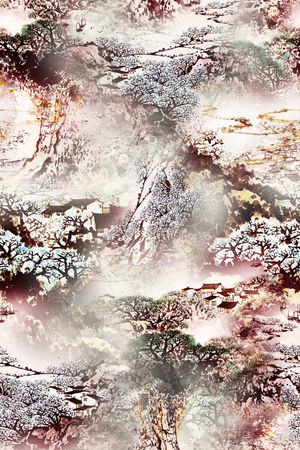 水墨国画印花华亿平台图片