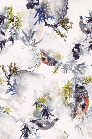 水墨国画印花华亿平台图片