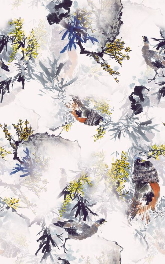 水墨国画印花华亿平台图片