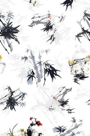 水墨国画印花华亿平台图片