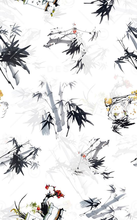 水墨国画印花华亿平台图片