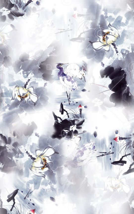 水墨国画印花华亿平台图片