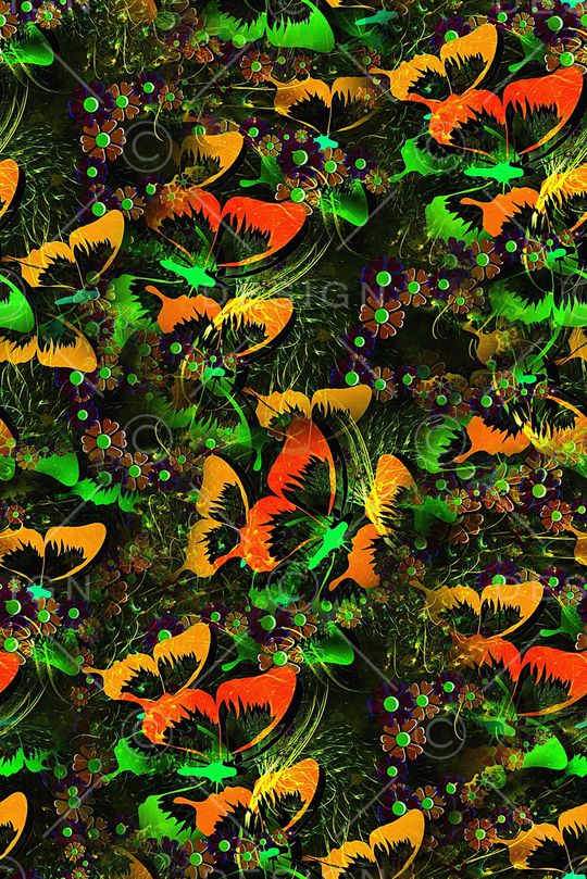 抽象手绘分形艺术花卉蝴蝶印花印花华亿平台图片