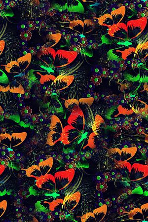 抽象手绘分形艺术花卉蝴蝶印花印花华亿平台图片