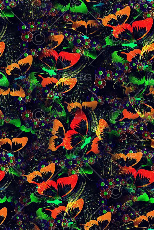 抽象手绘分形艺术花卉蝴蝶印花印花华亿平台图片