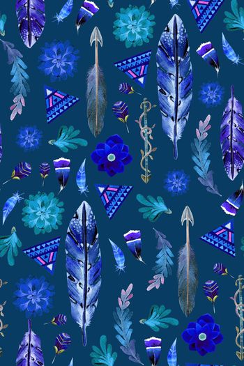 722416-部落羽毛金字塔弓箭蓝