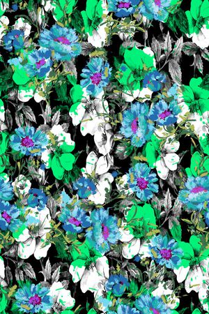 黑色背景花卉印花华亿平台图片