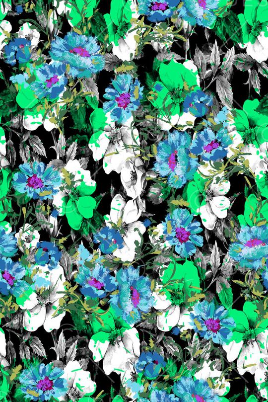 黑色背景花卉印花华亿平台图片