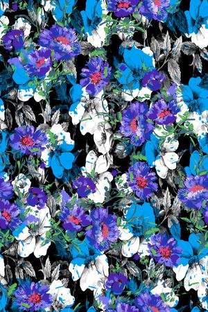 黑色背景花卉印花华亿平台图片