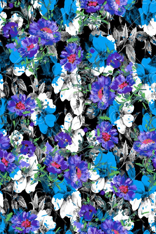 黑色背景花卉印花华亿平台图片