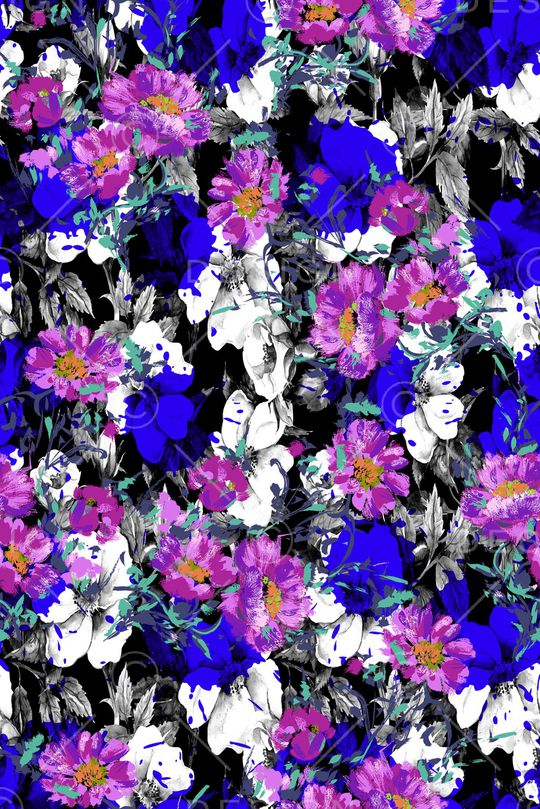 黑色背景花卉印花华亿平台图片