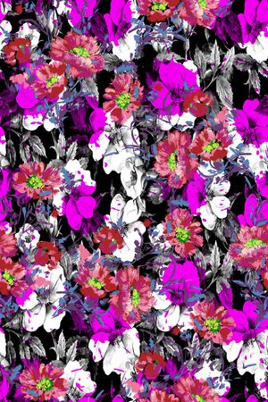 黑色背景花卉印花华亿平台图片