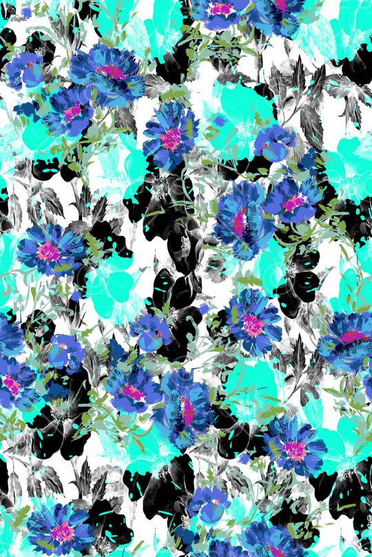 黑色背景花卉印花华亿平台图片