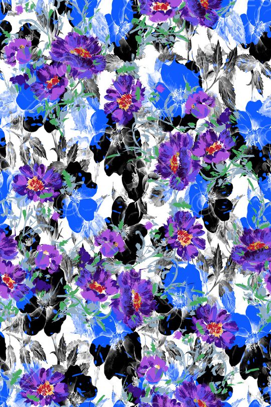 黑色背景花卉印花华亿平台图片