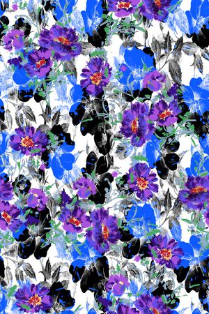 黑色背景花卉印花华亿平台图片